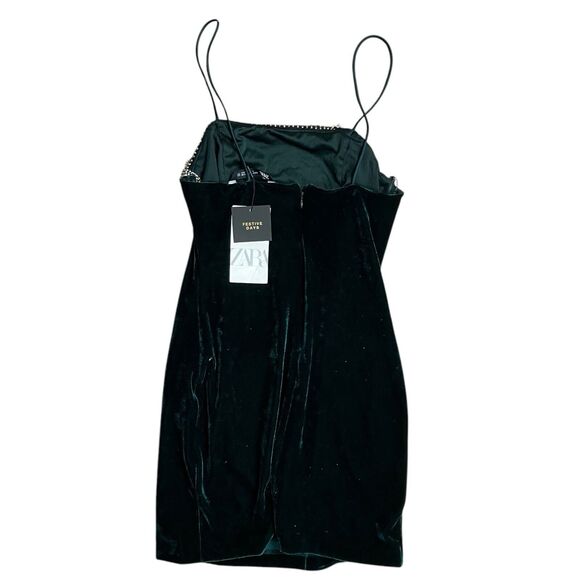 ZARA Green Velvet‎ Rhinestone Mini Party Dress - Picture 9 of 13